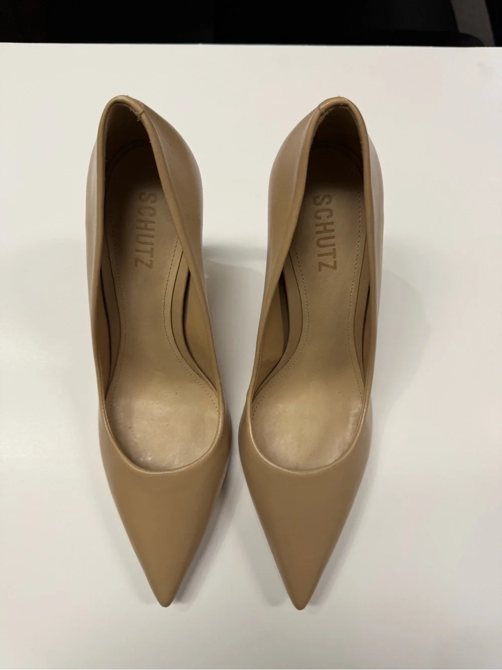 SCHUTZ Nude Pointed Toe Leather Pumps 8.5